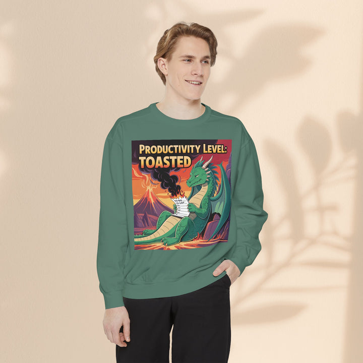 Toasted Productivity Level Dragon Sweatshirt, Cozy Gift, Funny Sweatshirt, Fantasy Apparel, Dragon Lover Clothing, Work From Home Style