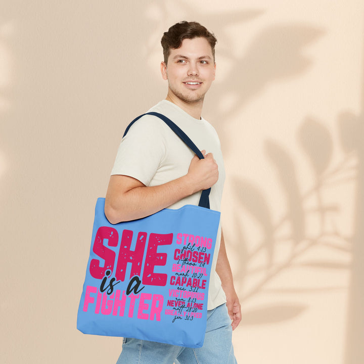 Tote Bag - She Is A Fighter Strong Affirmation Scripture Reference