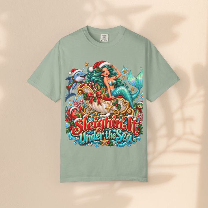 Mermaid Christmas T-Shirt – Sleighin’ It Under the Sea Holiday Tee