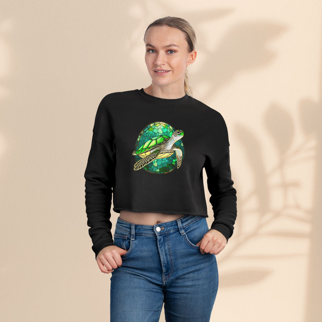 Eco-Friendly Women's Cropped Sweatshirt with Sea Turtle Design | Perfect for Nature Lovers