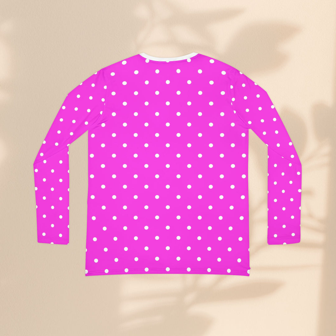 Polka Dot V-Neck Long Sleeve Shirt — Pink All-Over Print