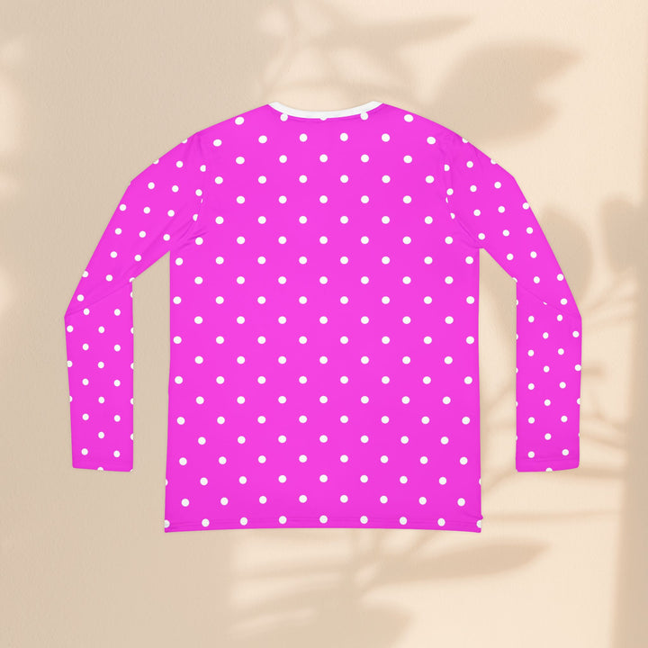 Polka Dot V-Neck Long Sleeve Shirt — Pink All-Over Print