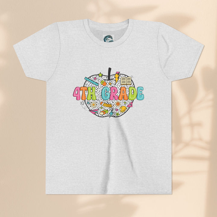 4th Grade Apple Youth T-Shirt, Fun Kids Tee, Back to School Shirt, Teacher Appreciation Gift, Colorful Youth Apparel