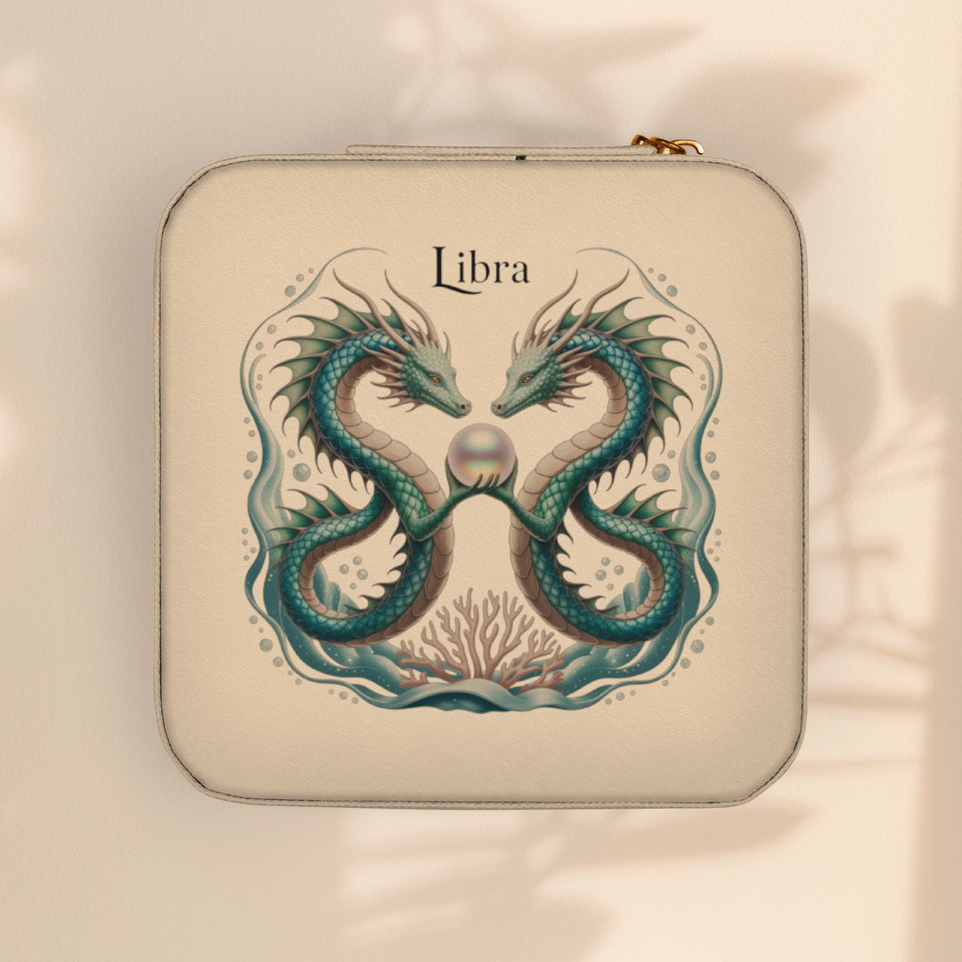 Libra Zodiac Travel Jewelry Case — Compact Pink Keepsake Box