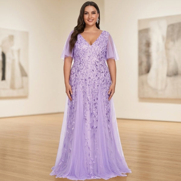 Plus-Size Sequin Fishtail Dress – Red Christmas Party Gown