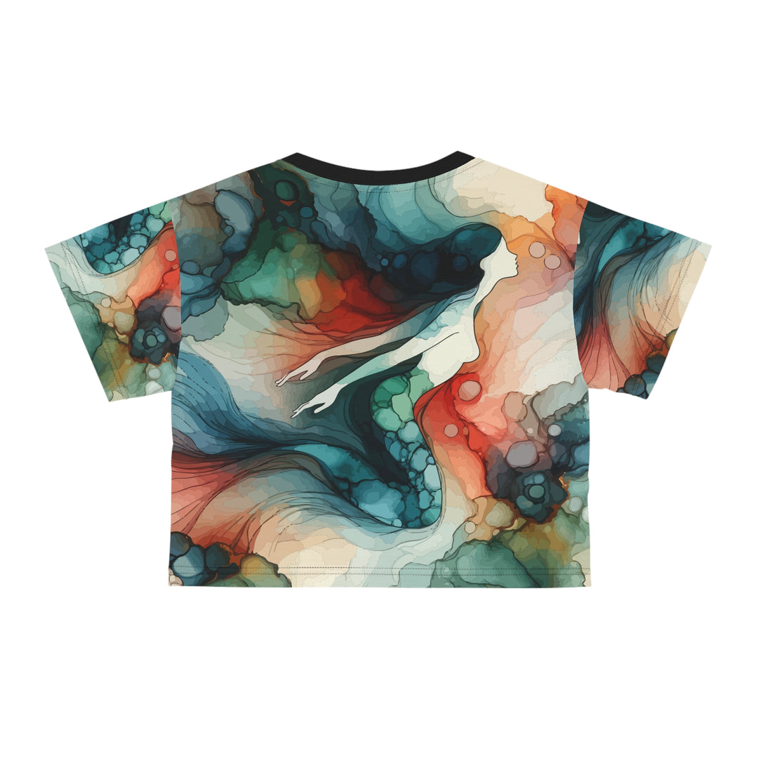 Mermaid Watercolor Crop Tee, Artistic Festival Shirt