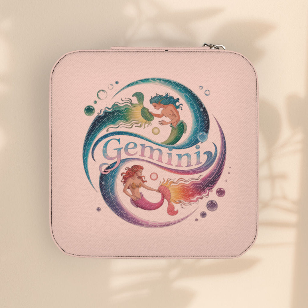Gemini Zodiac Jewelry Travel Case — Compact Organizer for Rings, Earrings & Necklaces