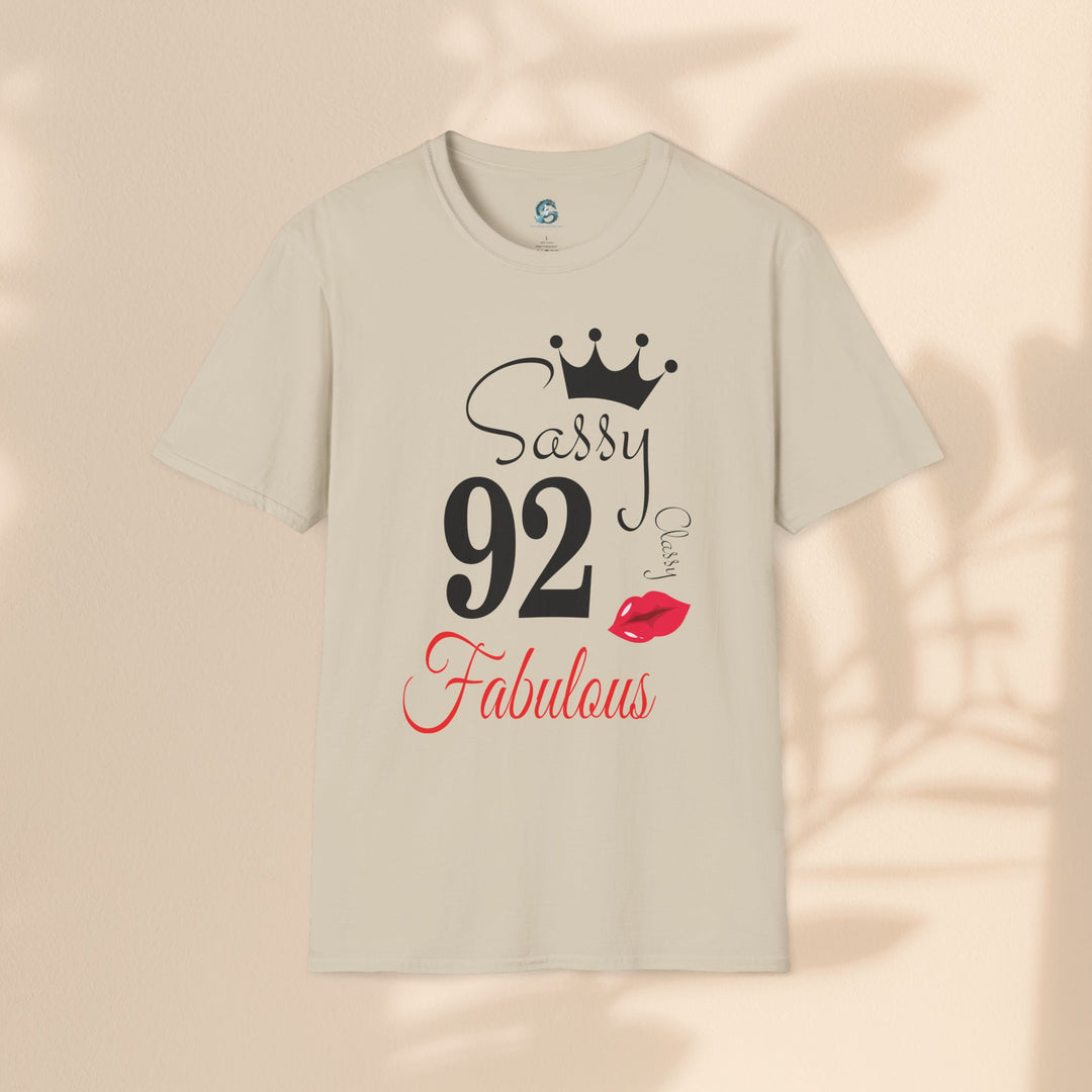 Sassy age 92 Fabulous T-Shirt | Fun Birthday Gift, Trendy Casual Wear, Statement Tee, Women's Fashion, Stylish Graphic Tee