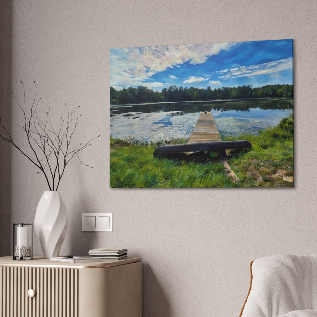 Tranquil Lakeside Dock Scene Canvas Wall Art