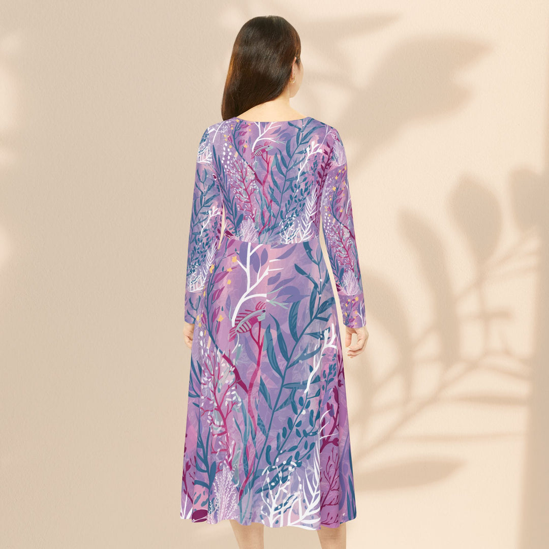 Women's Long Sleeve Dance Dress (AOP) - Purple Seaweed