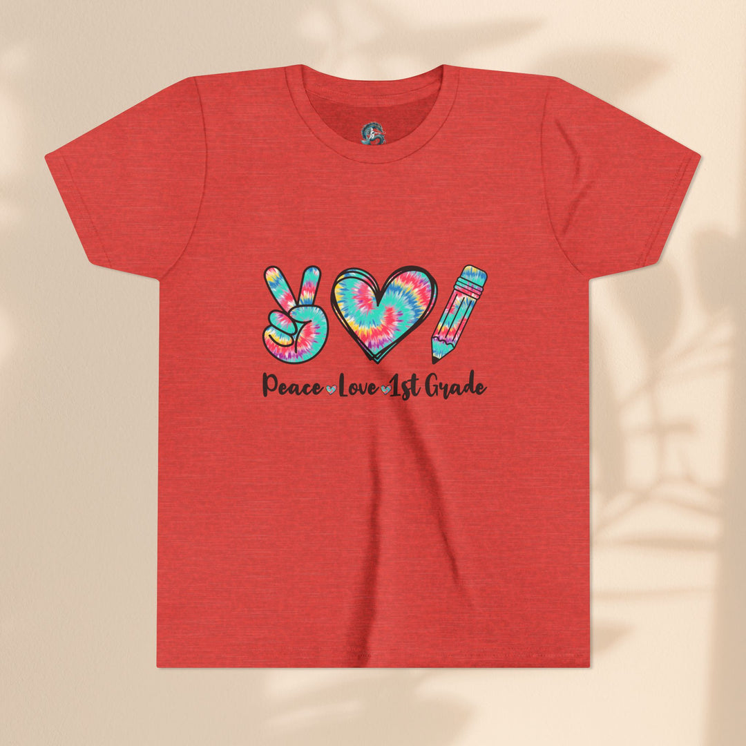 Peace Love 1st Grade Youth Tee, Tie-Dye Kids Shirt, Back to School Outfit, Child's Birthday Gift, Teacher Appreciation Gift