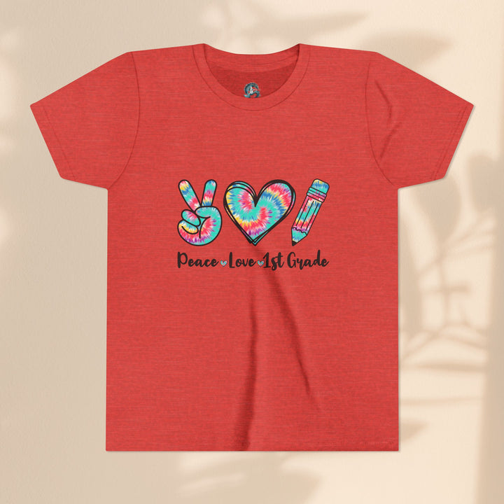 Peace Love 1st Grade Youth Tee, Tie-Dye Kids Shirt, Back to School Outfit, Child's Birthday Gift, Teacher Appreciation Gift