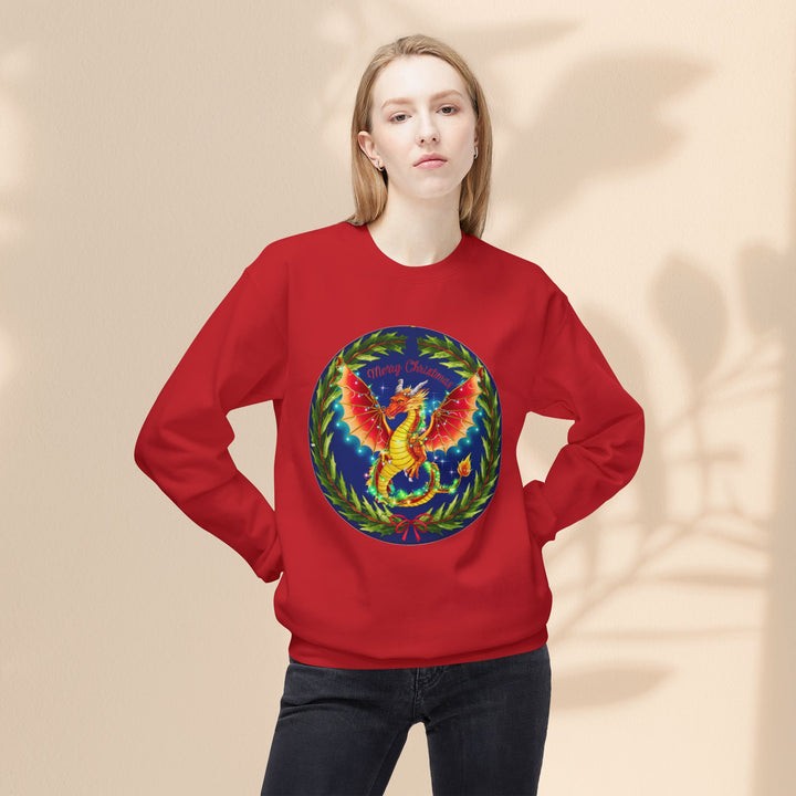 Unisex Midweight Softstyle Fleece Crewneck Sweatshirt - Merry Christmas Dragon