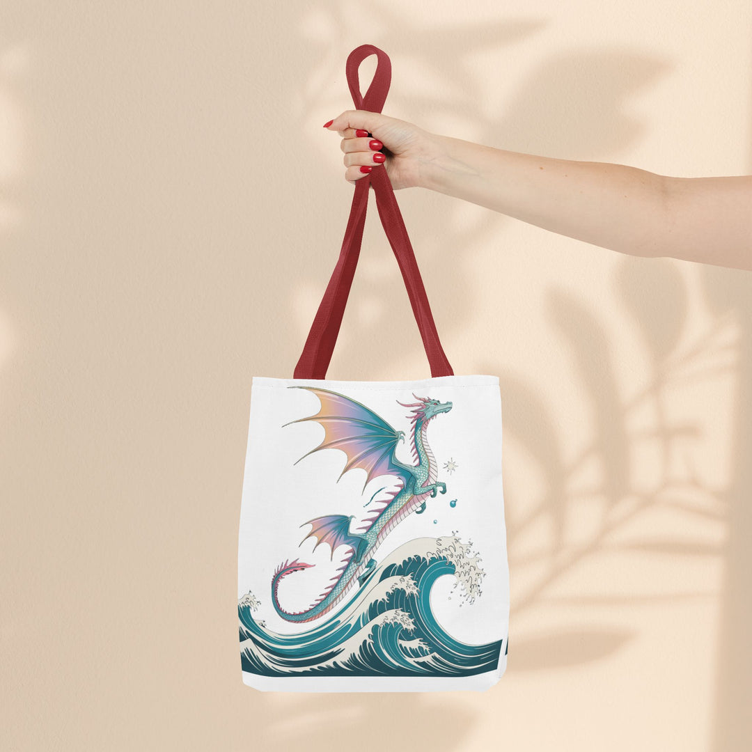 Dragons and Waves AOP Tote Bag, Ocean Life, Fantasy Art, Dragon Lovers Gift, Eco-Friendly Shopping Bag, Unique Design