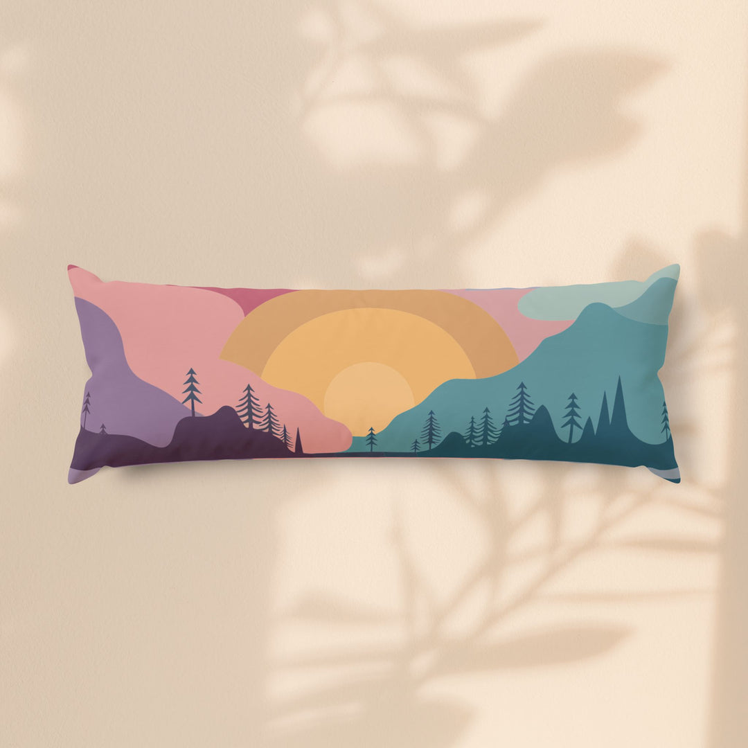 Sunset Mountain Landscape Body Pillow — Cozy Nature Decorative Lumbar Pillow