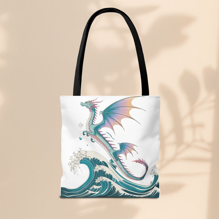 Dragons and Waves AOP Tote Bag, Ocean Life, Fantasy Art, Dragon Lovers Gift, Eco-Friendly Shopping Bag, Unique Design