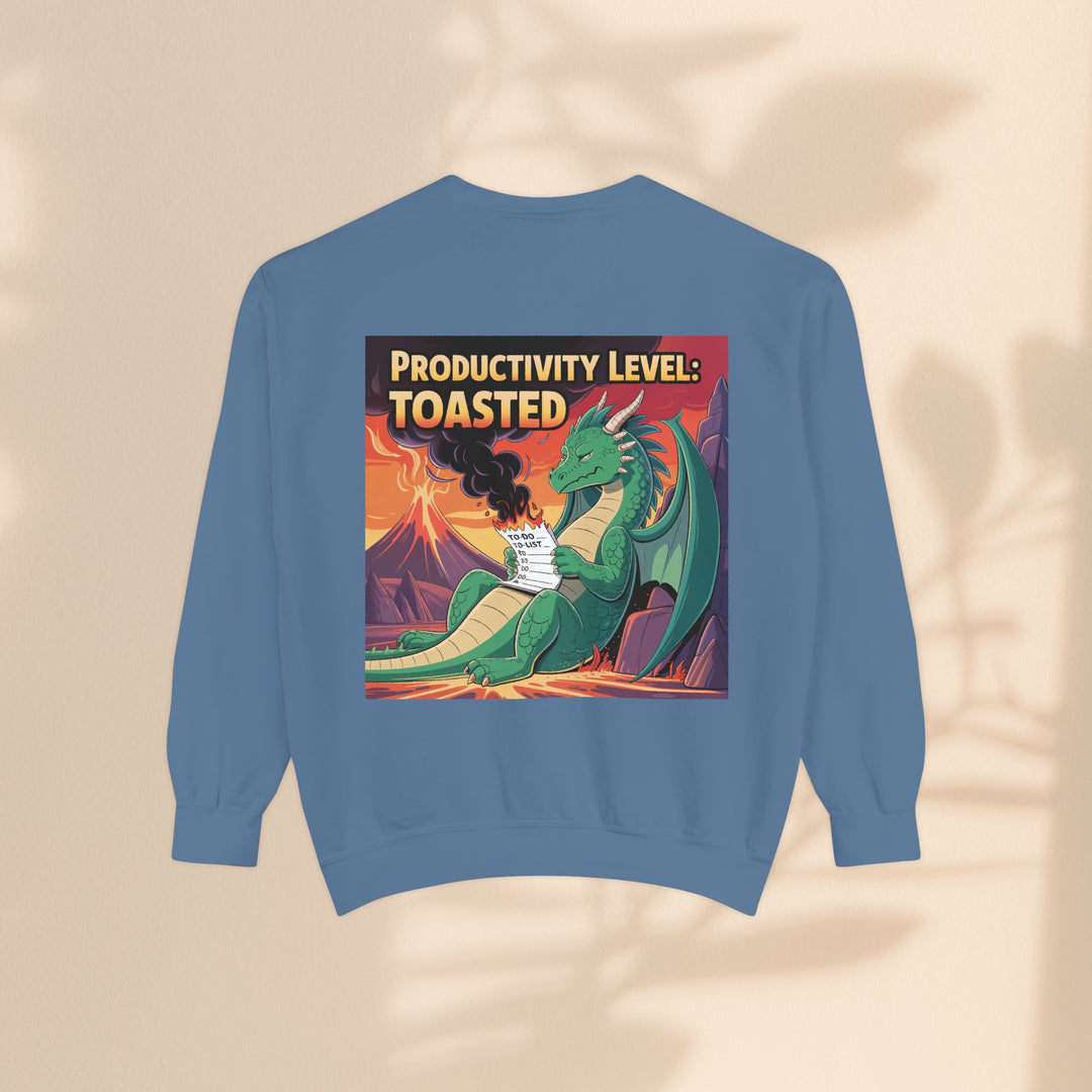 Toasted Productivity Level Dragon Sweatshirt, Cozy Gift, Funny Sweatshirt, Fantasy Apparel, Dragon Lover Clothing, Work From Home Style