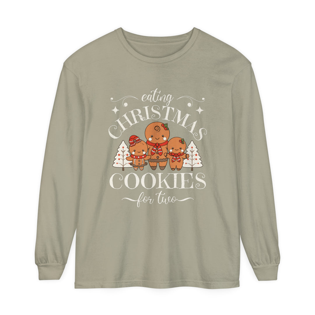 Unisex Garment-dyed Long Sleeve T-Shirt - Eating Christmas Cookies For Two Pregnancy T-Shirt