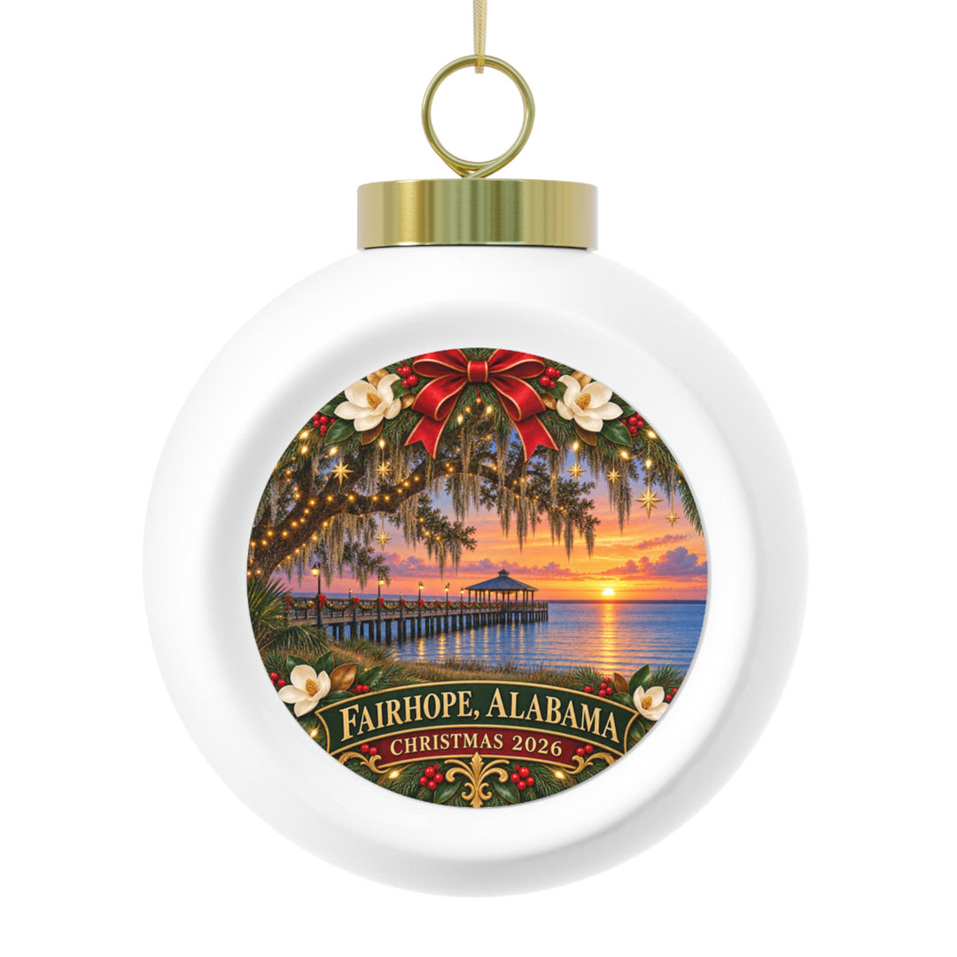 Fairhope Alabama Christmas 2026 Glass Ornament – Sunset Pier