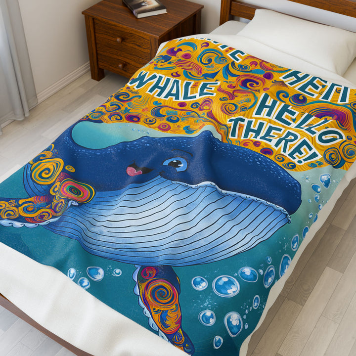 Velveteen Plush Blanket - Whale Hello There