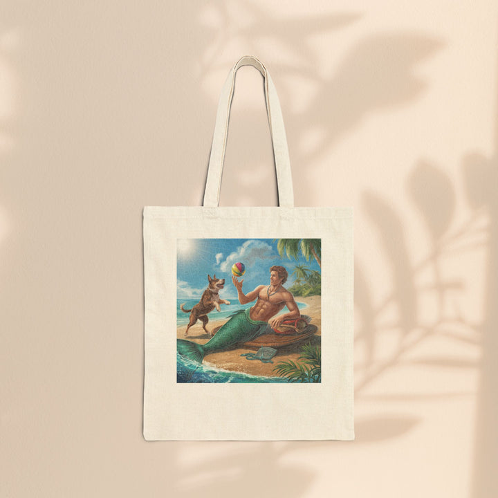 Cotton Canvas Tote Bag - Merman Tossing A Ball