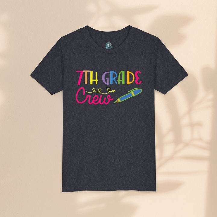 Seventh Grade Crew Tee, Fun School Spirit Shirt, Youth Fashion Top, Back to School Gift, Kids' Team Apparel, Colorful Graphic T-shirt