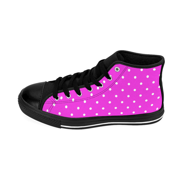 Pink Polka Dot High-Top Sneakers — Women's Classic Canvas Shoes