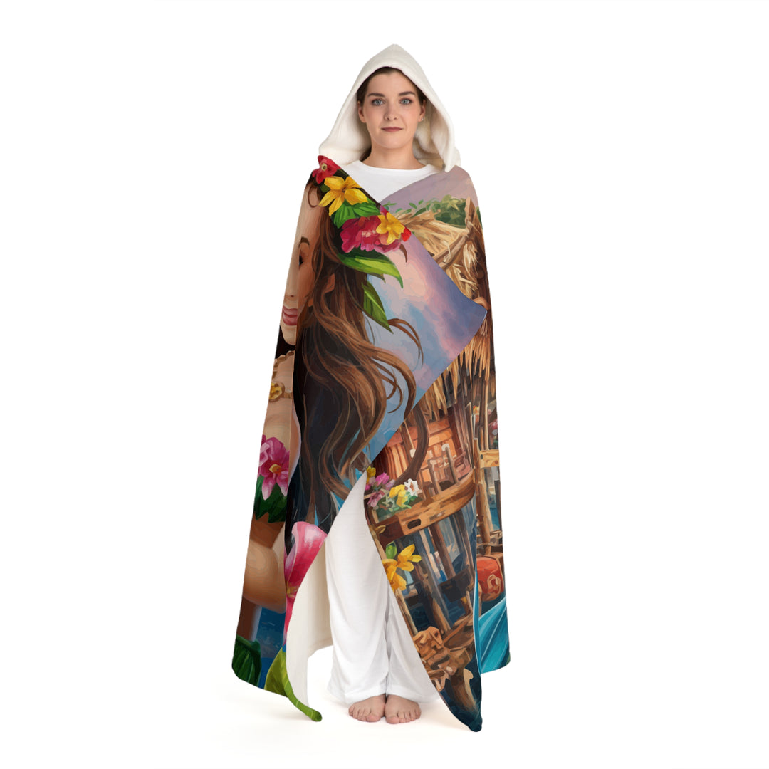 Hooded Sherpa Fleece Blanket - Hawaiian mermaid with Dog