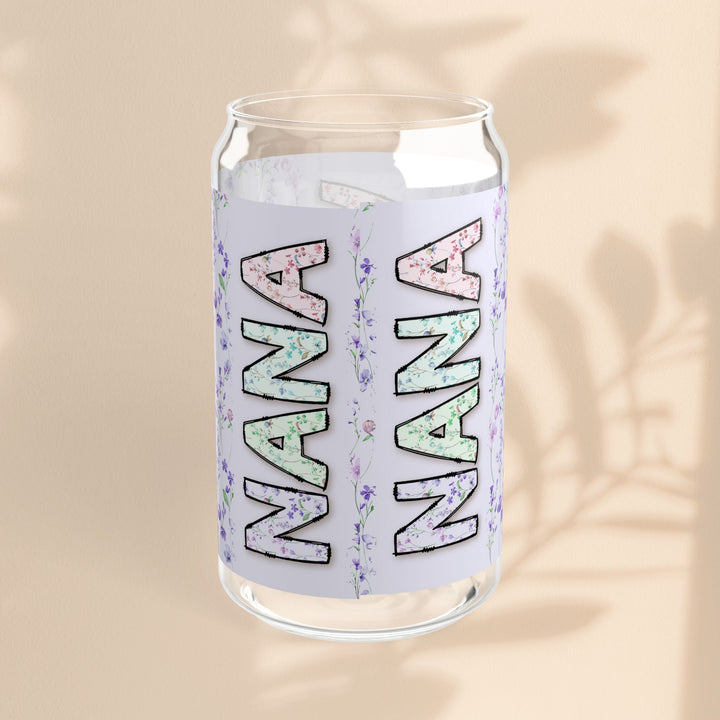 Personalized Nana Sipper Glass - 16oz Floral Design with Straw