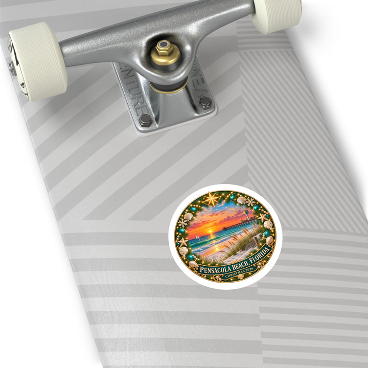 Pensacola Beach Christmas 2026 Round Sticker – Florida Sunset
