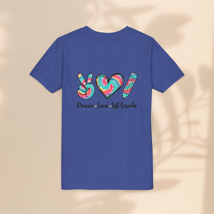 Peace Love 1st Grade Youth Tee, Tie-Dye Kids Shirt, Back to School Outfit, Child's Birthday Gift, Teacher Appreciation Gift