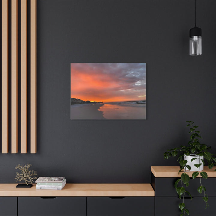 Sunset Beach Satin Stretched Canvas Wall Art