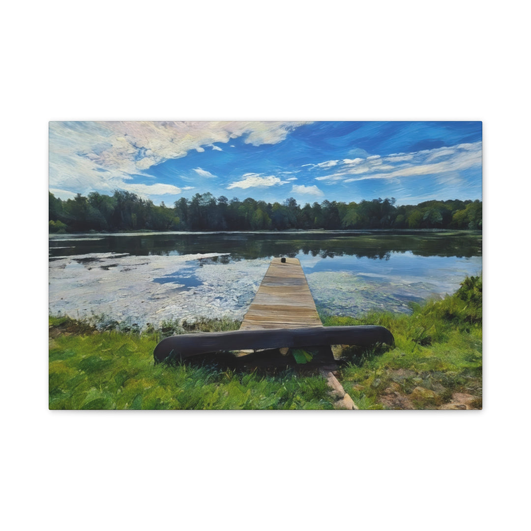 Tranquil Lakeside Dock Scene Canvas Wall Art