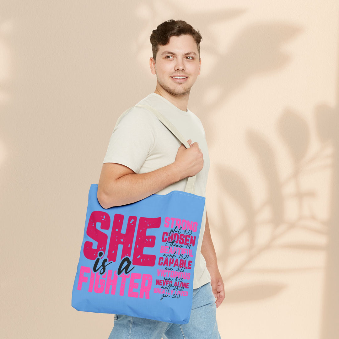 Tote Bag - She Is A Fighter Strong Affirmation Scripture Reference