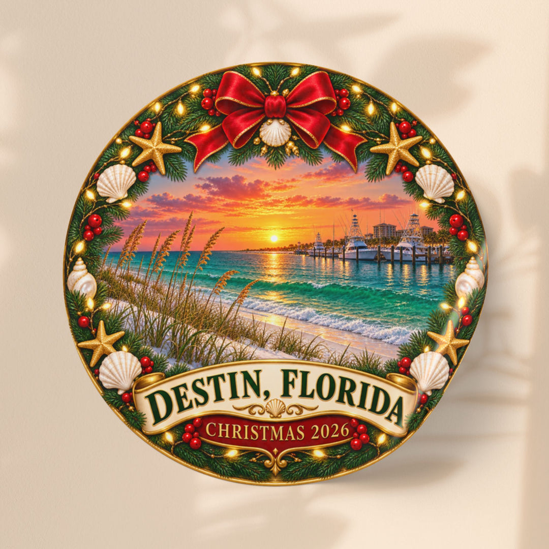 Destin, Florida Christmas Round Sticker Rolls – Holiday Beach Sunset Labels (Pack)