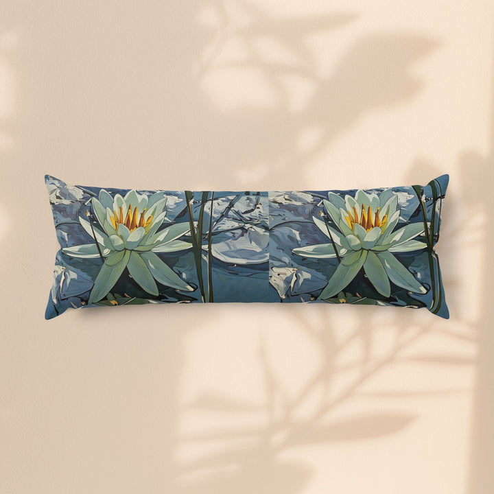 Lotus Watercolor Body Pillow — Serene Blue Floral Lumbar Support