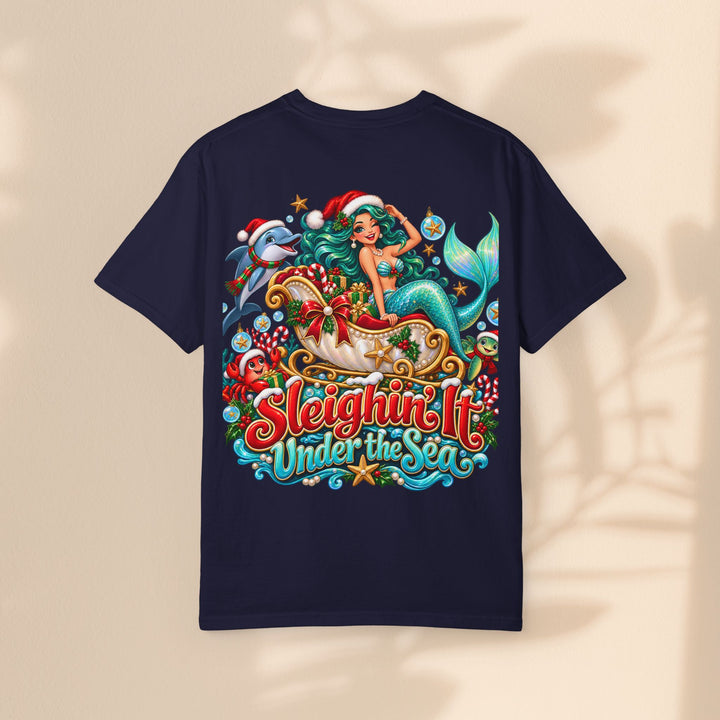 Mermaid Christmas T-Shirt – Sleighin’ It Under the Sea Holiday Tee