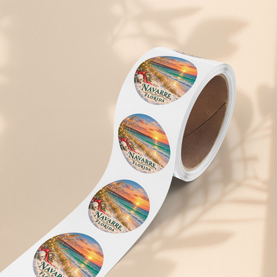 Navarre Florida Round Sticker Rolls – Waterproof Beach Sunset Labels