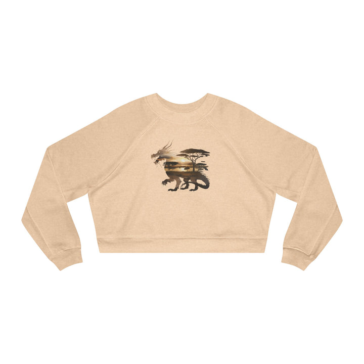 Double Exposure Dragon Sunset Women's Cropped Fleece Pullover - Stylish & Cozy Casual Wear