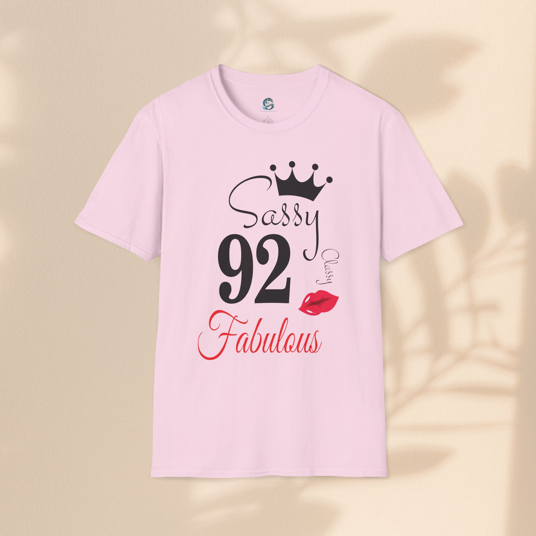 Sassy age 92 Fabulous T-Shirt | Fun Birthday Gift, Trendy Casual Wear, Statement Tee, Women's Fashion, Stylish Graphic Tee