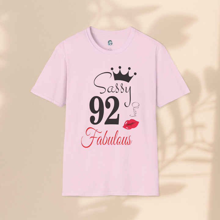 Sassy age 92 Fabulous T-Shirt | Fun Birthday Gift, Trendy Casual Wear, Statement Tee, Women's Fashion, Stylish Graphic Tee