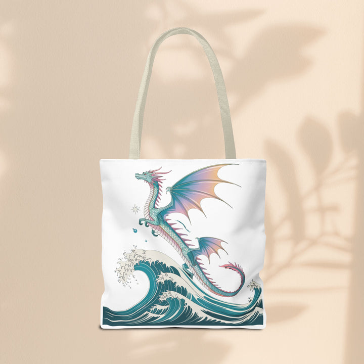 Dragons and Waves AOP Tote Bag, Ocean Life, Fantasy Art, Dragon Lovers Gift, Eco-Friendly Shopping Bag, Unique Design