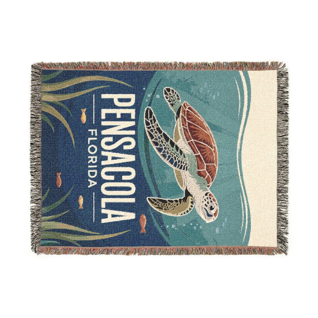 Pensacola Florida Cozy Beach-Themed Woven Blanket – Turtle Design, Eco-Friendly Home Décor & Perfect Gift for Ocean Lovers