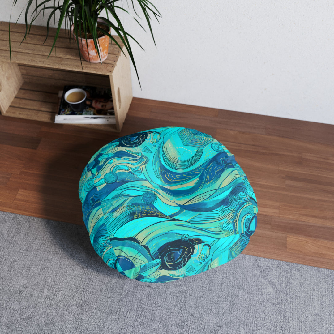 Ocean Waves Tufted Floor Pillow, Round