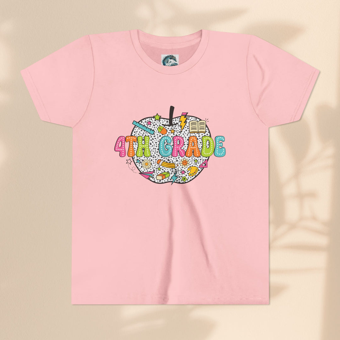 4th Grade Apple Youth T-Shirt, Fun Kids Tee, Back to School Shirt, Teacher Appreciation Gift, Colorful Youth Apparel