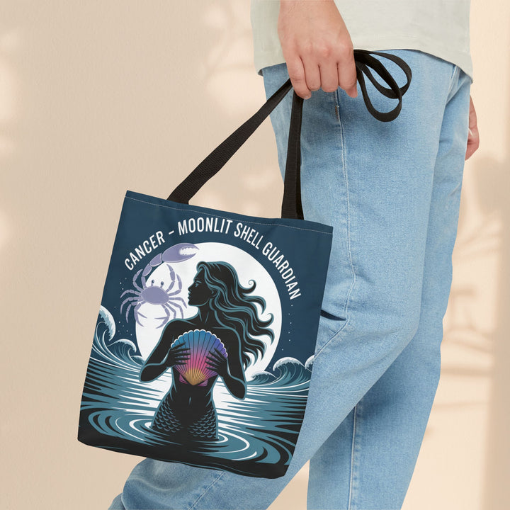 Zodiac Cancer Tote, Astrology-Inspired Tote Bag, Zodiac Gift, Cancer Moonlit Shell Guardian, Eco-Friendly Bag, Gift for Her