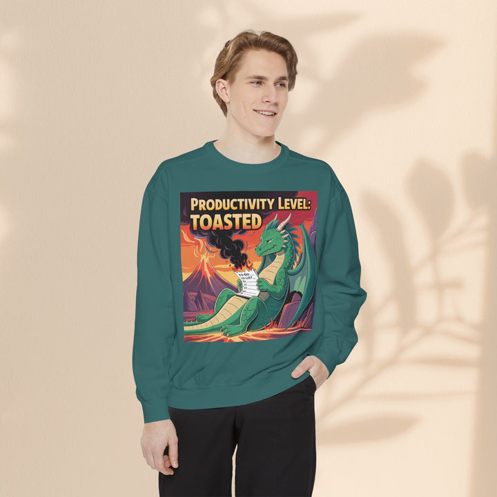 Toasted Productivity Level Dragon Sweatshirt, Cozy Gift, Funny Sweatshirt, Fantasy Apparel, Dragon Lover Clothing, Work From Home Style