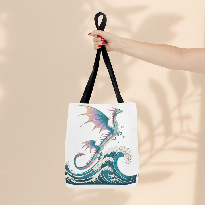 Dragons and Waves AOP Tote Bag, Ocean Life, Fantasy Art, Dragon Lovers Gift, Eco-Friendly Shopping Bag, Unique Design
