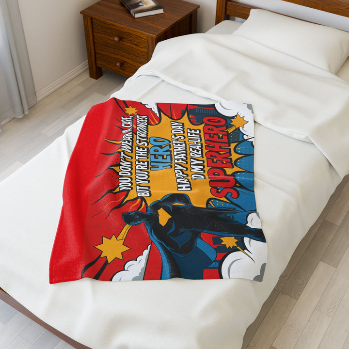 Superhero Dad Velveteen Plush Blanket - Perfect Gift for Father's Day
