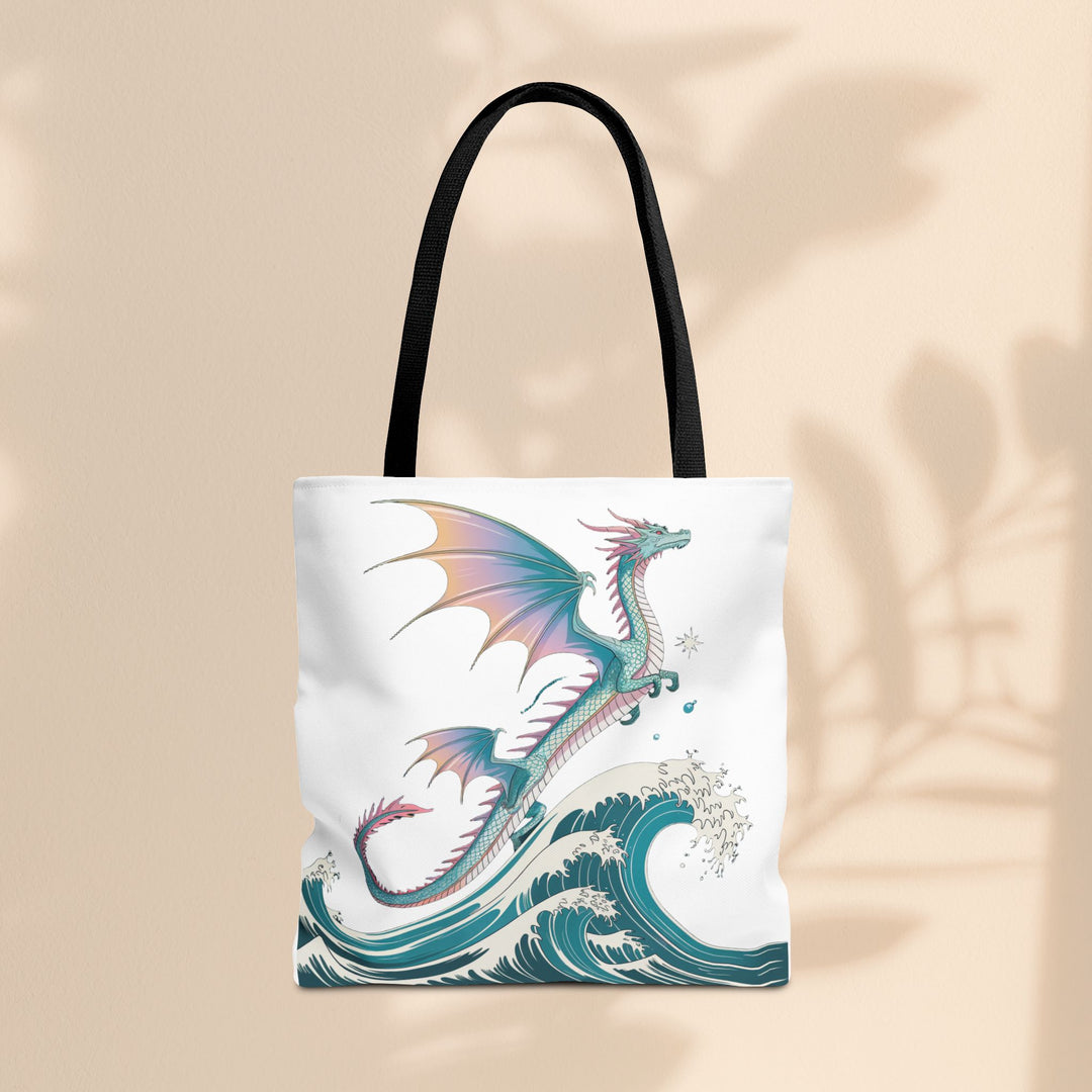 Dragons and Waves AOP Tote Bag, Ocean Life, Fantasy Art, Dragon Lovers Gift, Eco-Friendly Shopping Bag, Unique Design